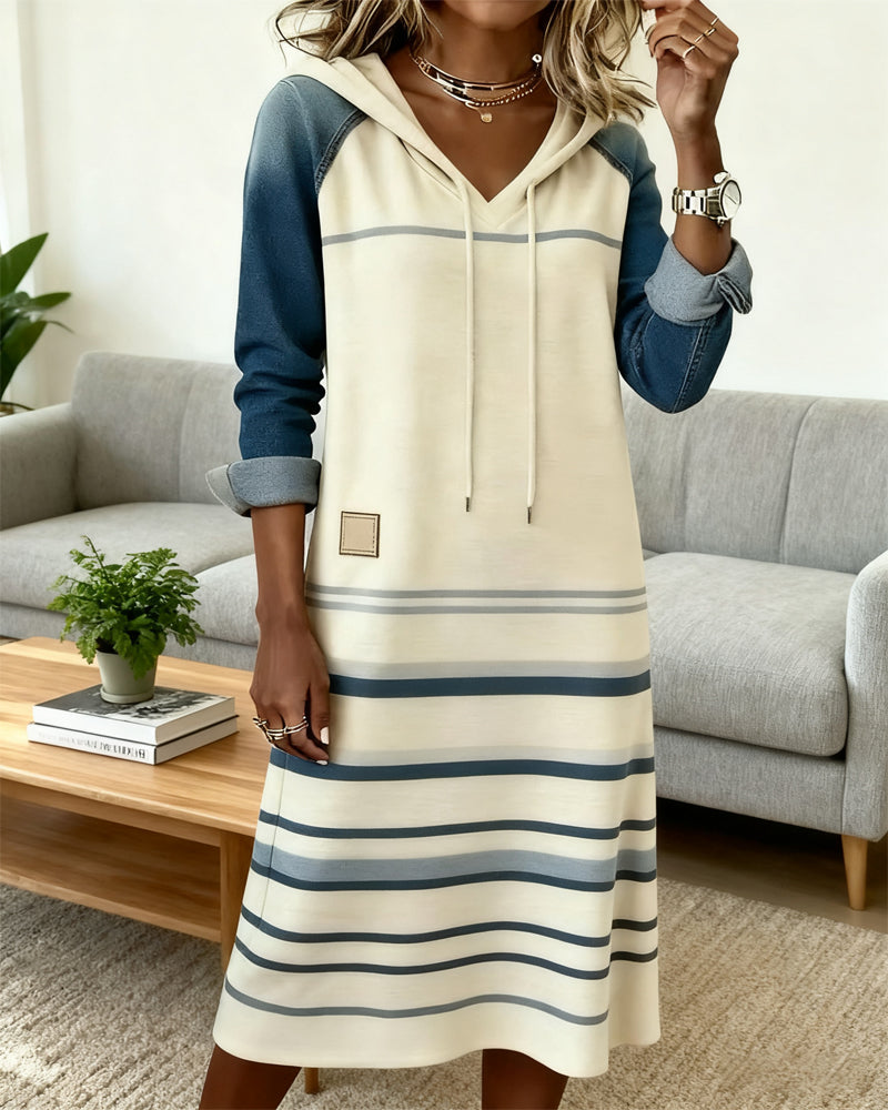 Robe À Capuche Rayée Panachage de Couleurs