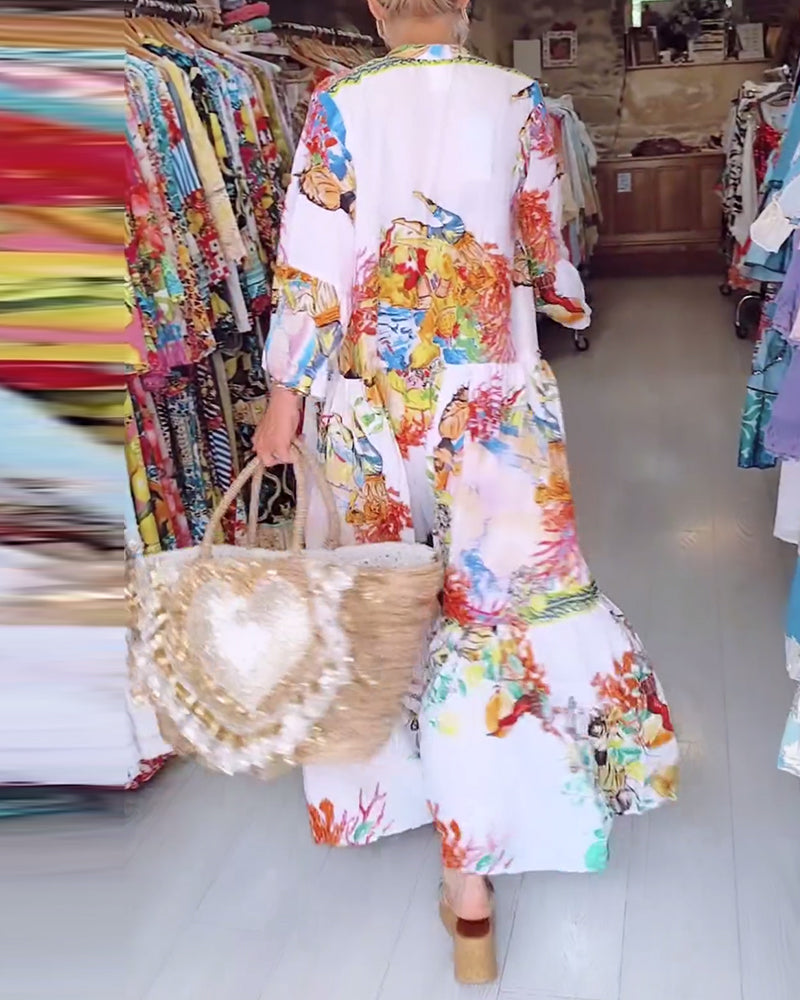 Robe bohème à boutons et patchwork