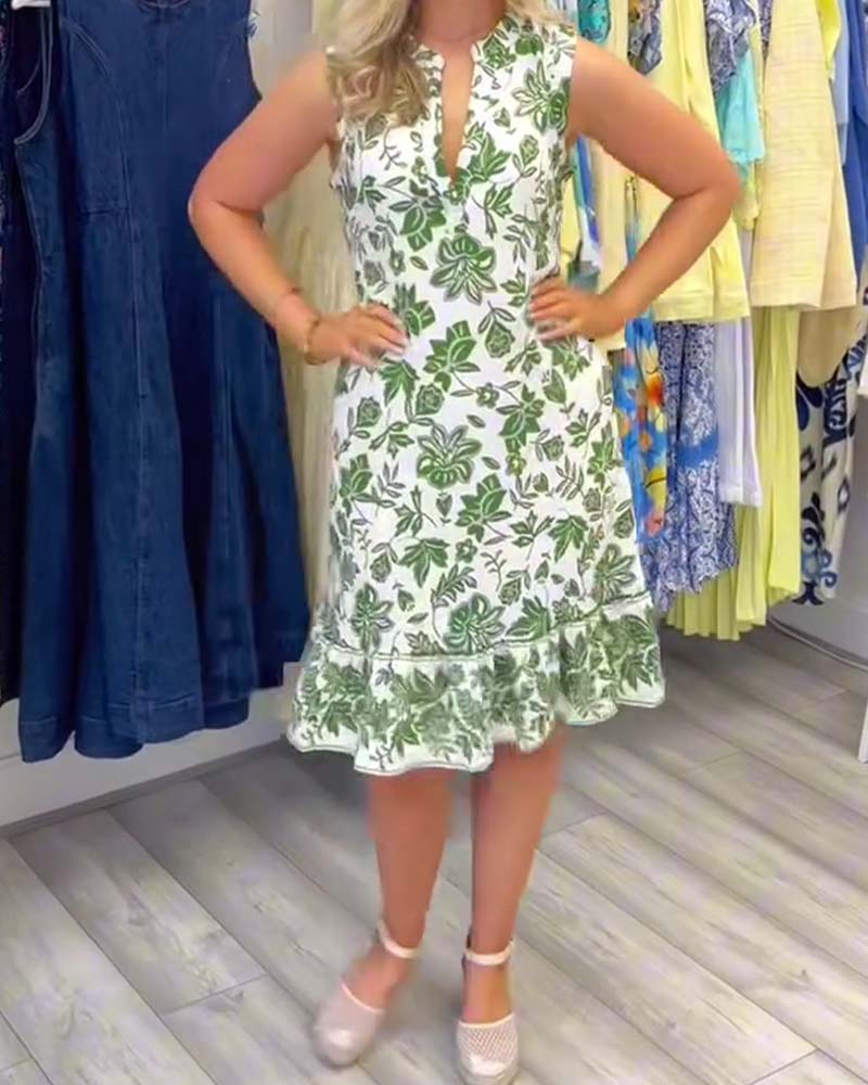 Robe Sans Manches Florale Col V