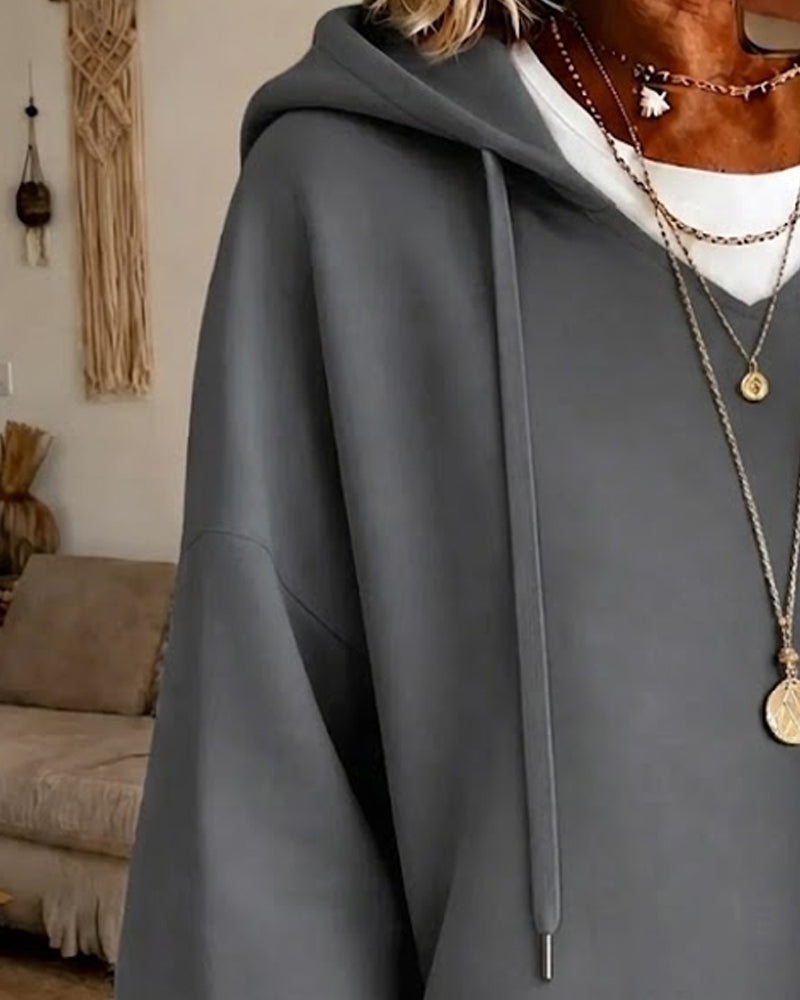 Sweatshirt À Cordons De Serrage Et Manches Trois Quarts Avec Capuche