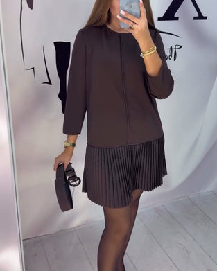 Robe À Manches Trois Quarts À Plis Accordéon