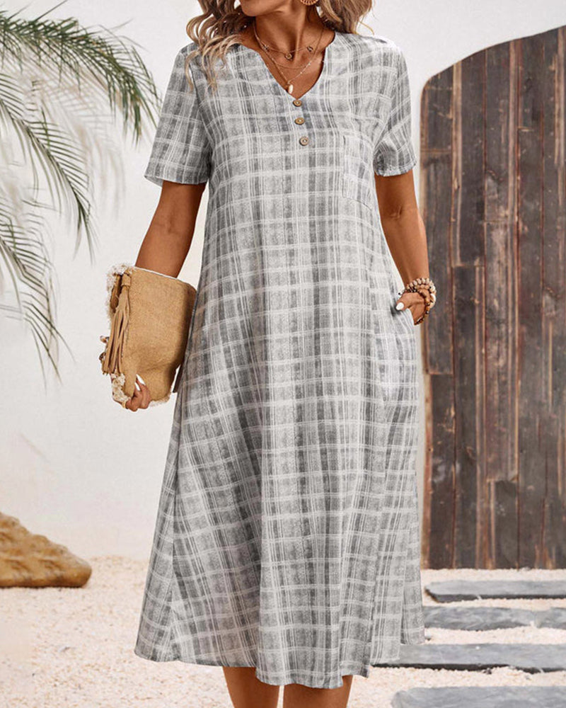Robe Manche Courte À Carreaux Décontractée