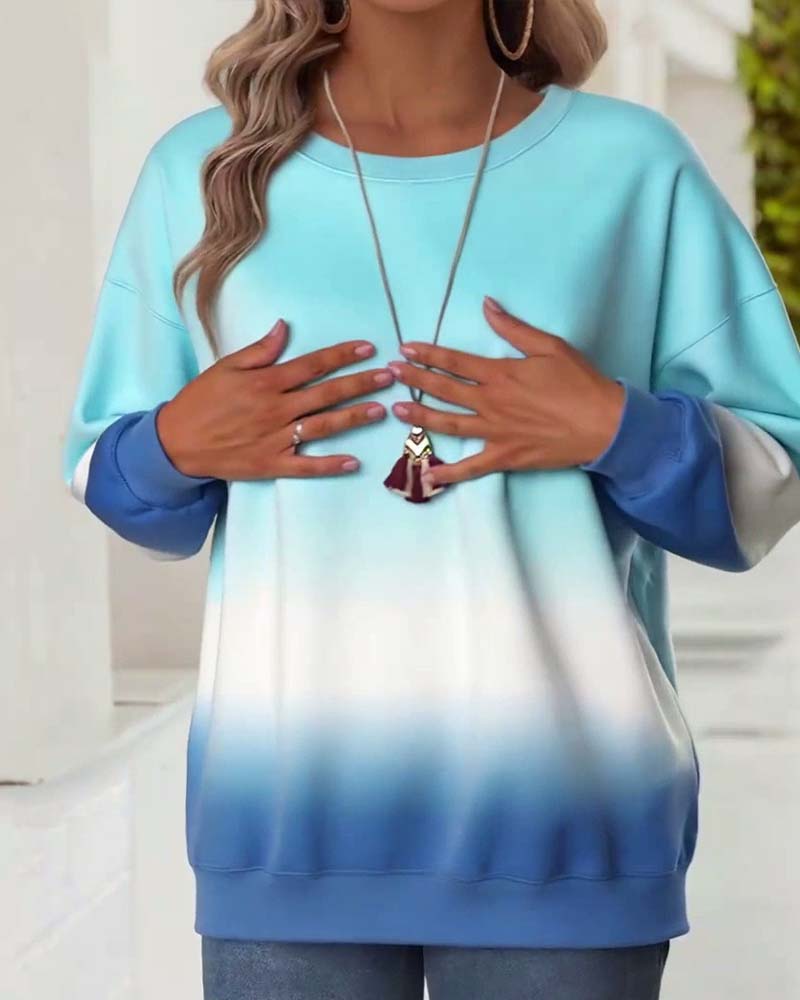 Sweat-shirt décontracté à col ras du cou dégradé