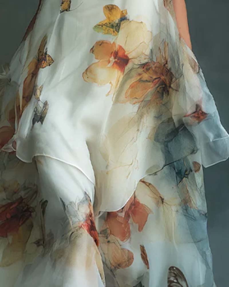 Robe Sans Manches Papillon Imprimé