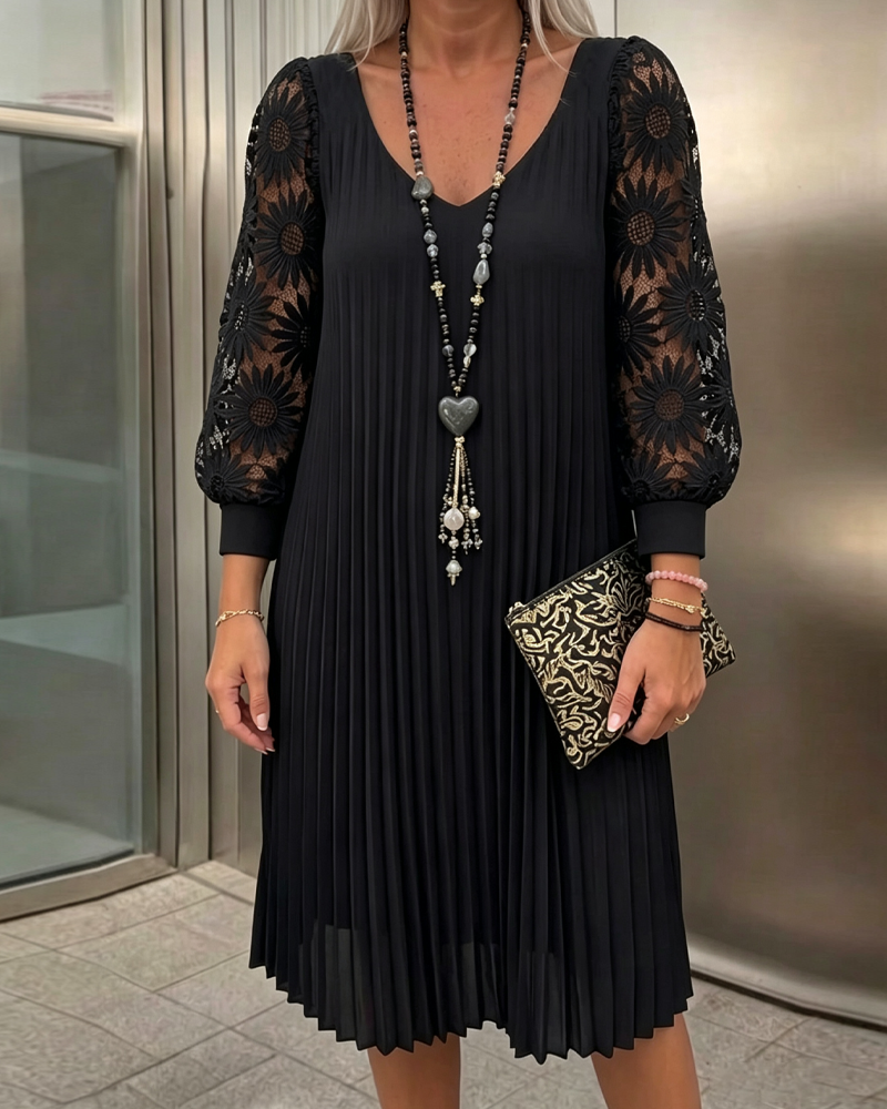 Robe Dentelle Patchwork Col En V Froncée