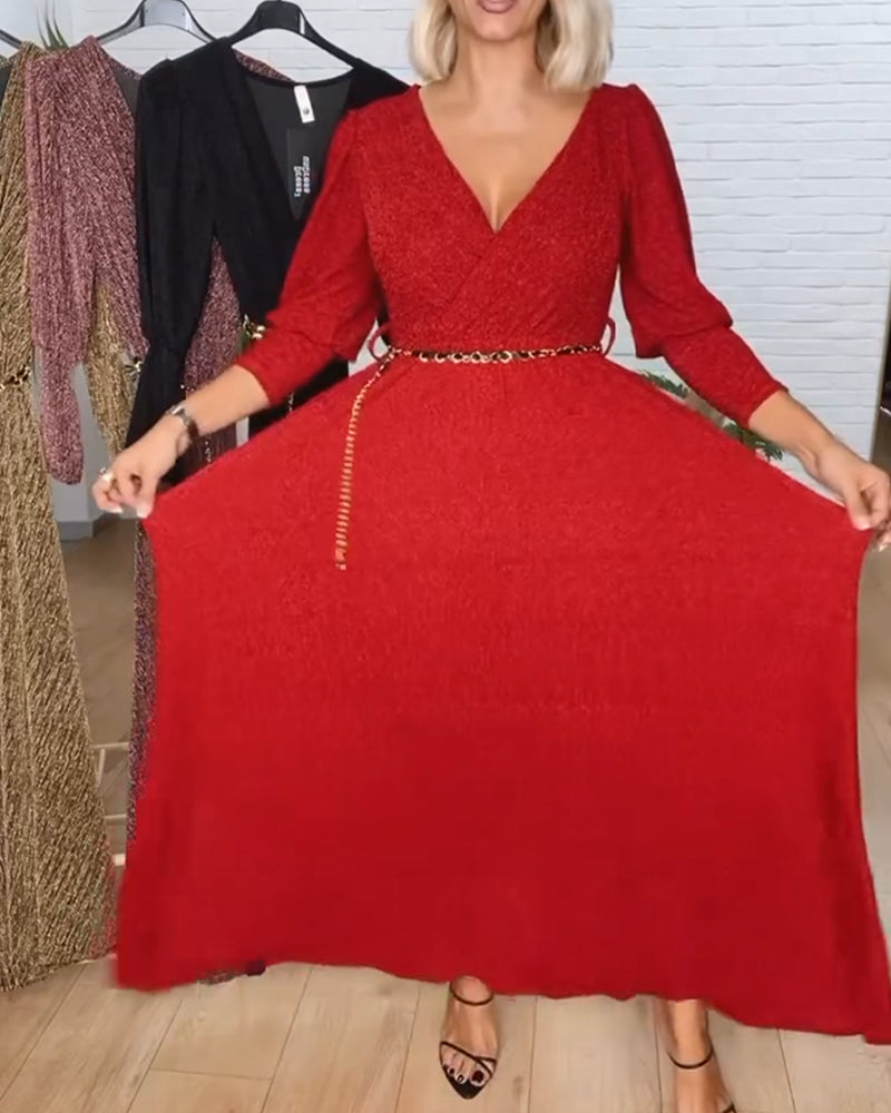 Robe Élégante Unie À Col En V