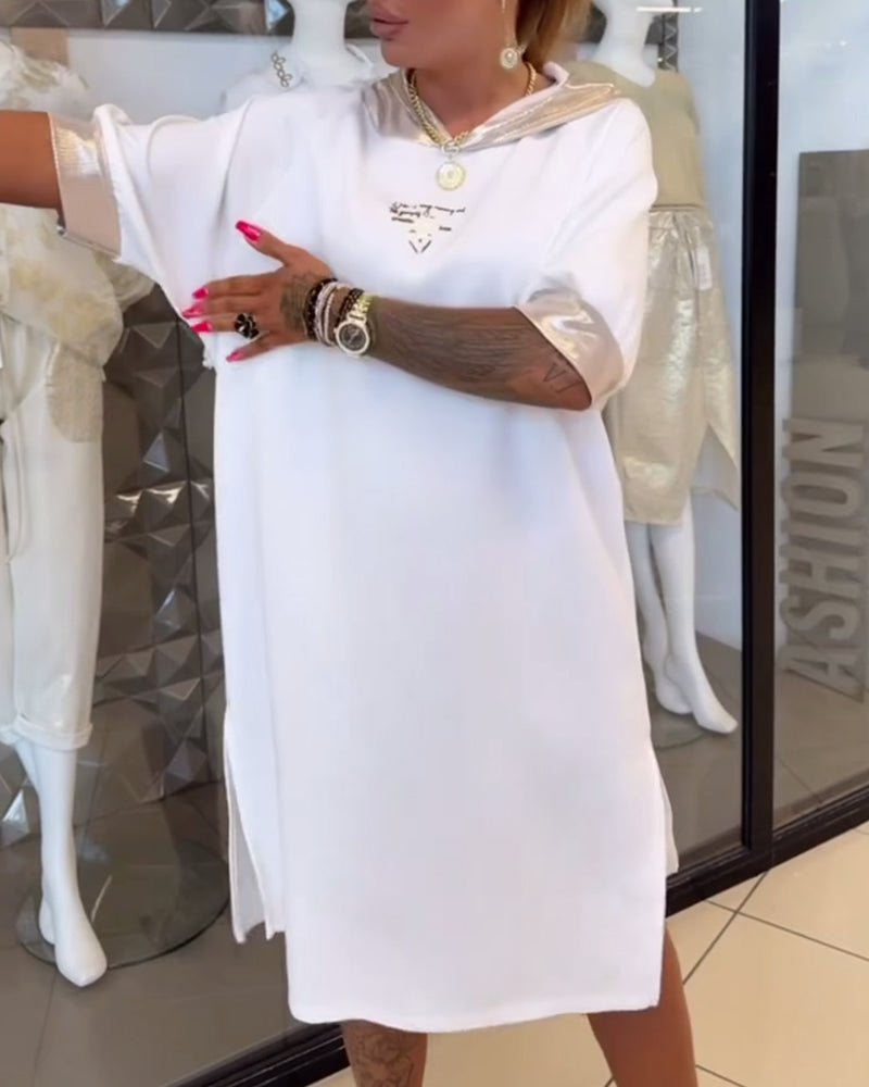 Robe À Capuche Couleur Unie Ample Fendue