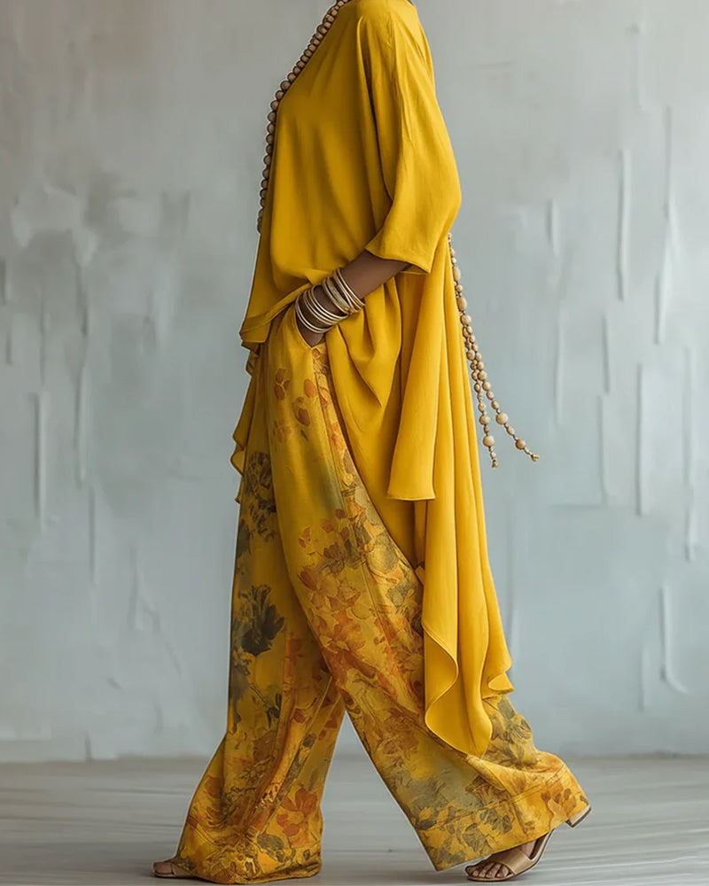 Ensemble Ourlet Asymétrique Haut Large Jambe Pantalon