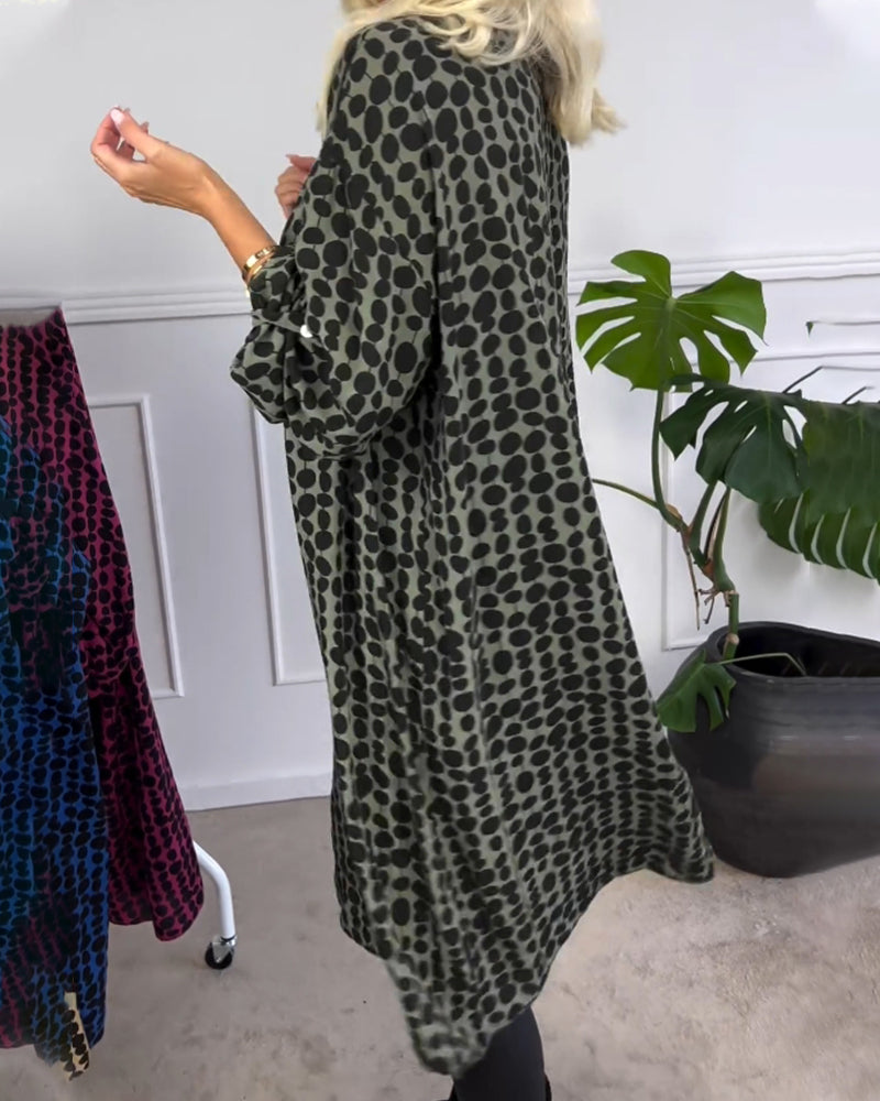 Robe col V rétro à pois