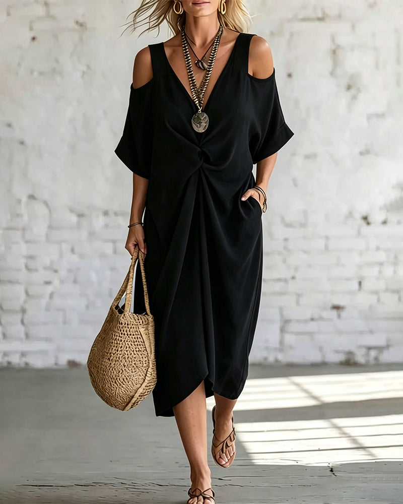 Robe Unie Épaule Dénudée Froncée