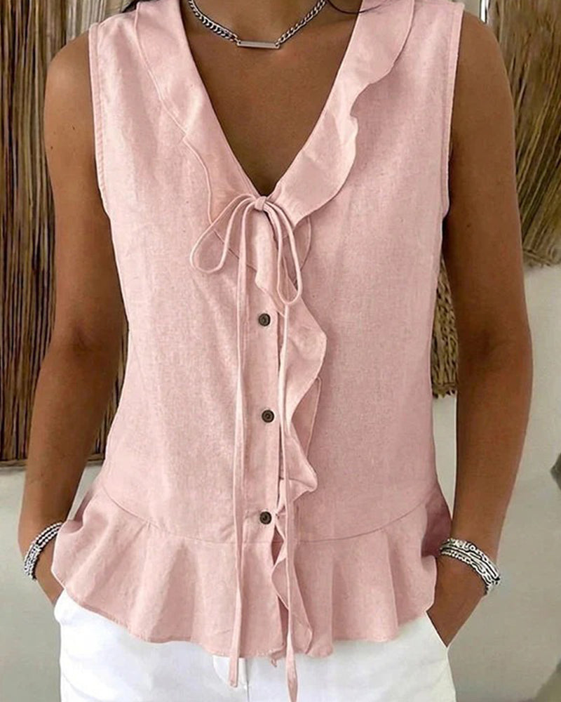 Tank Top Volant Cravate Sans Manches