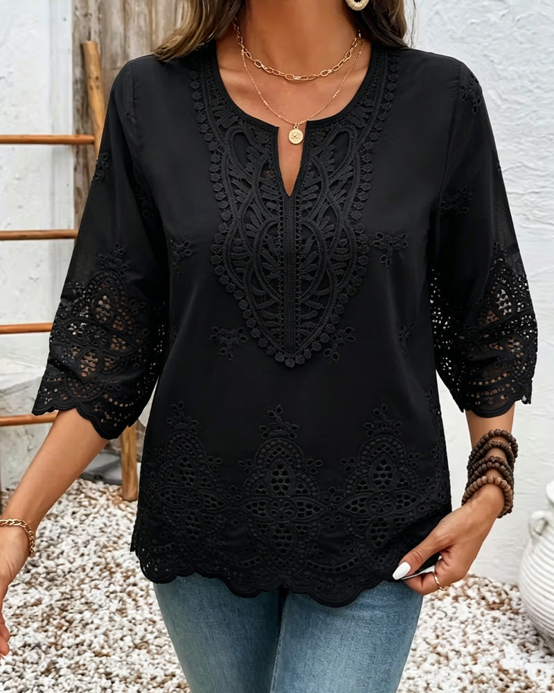 Blouses Sexy Dentelle Ajourée Col En V