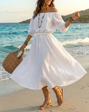 Robe Off-Shoulder Lacet Taille