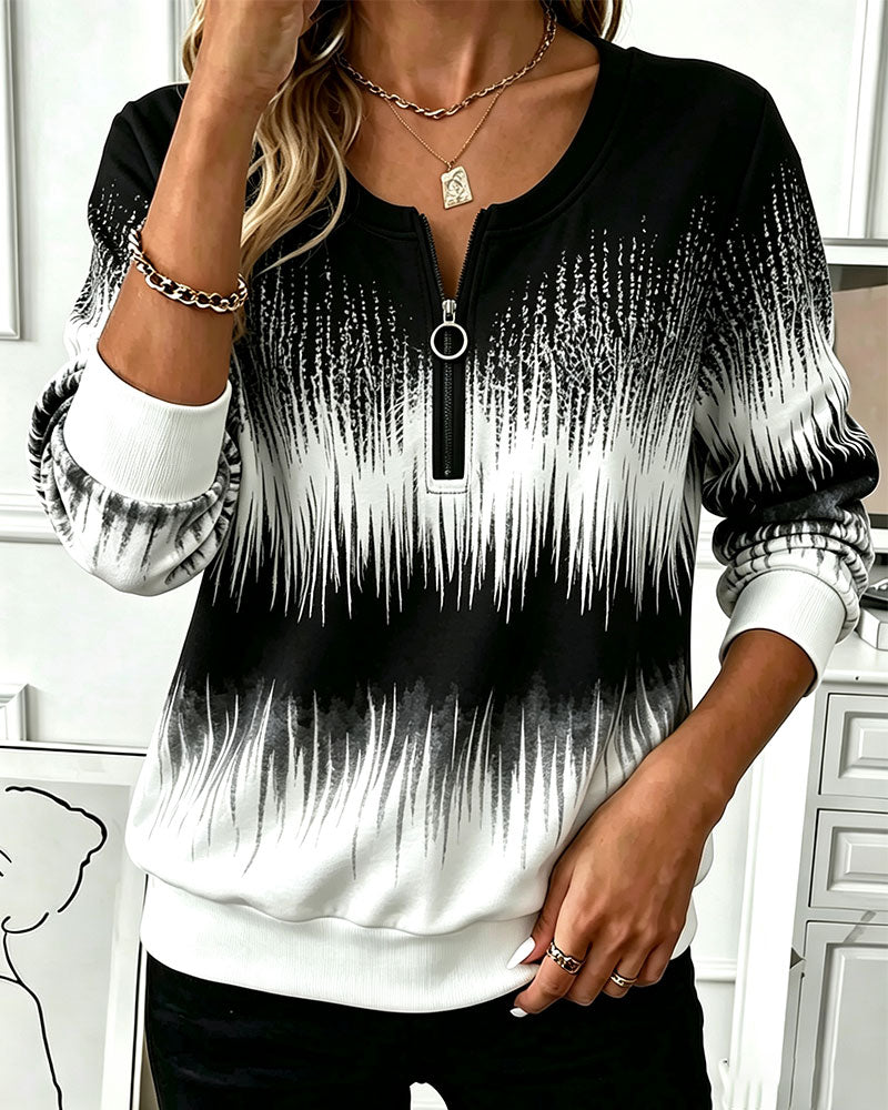 Sweatshirt Fermeture Éclair Col Rond Ombre