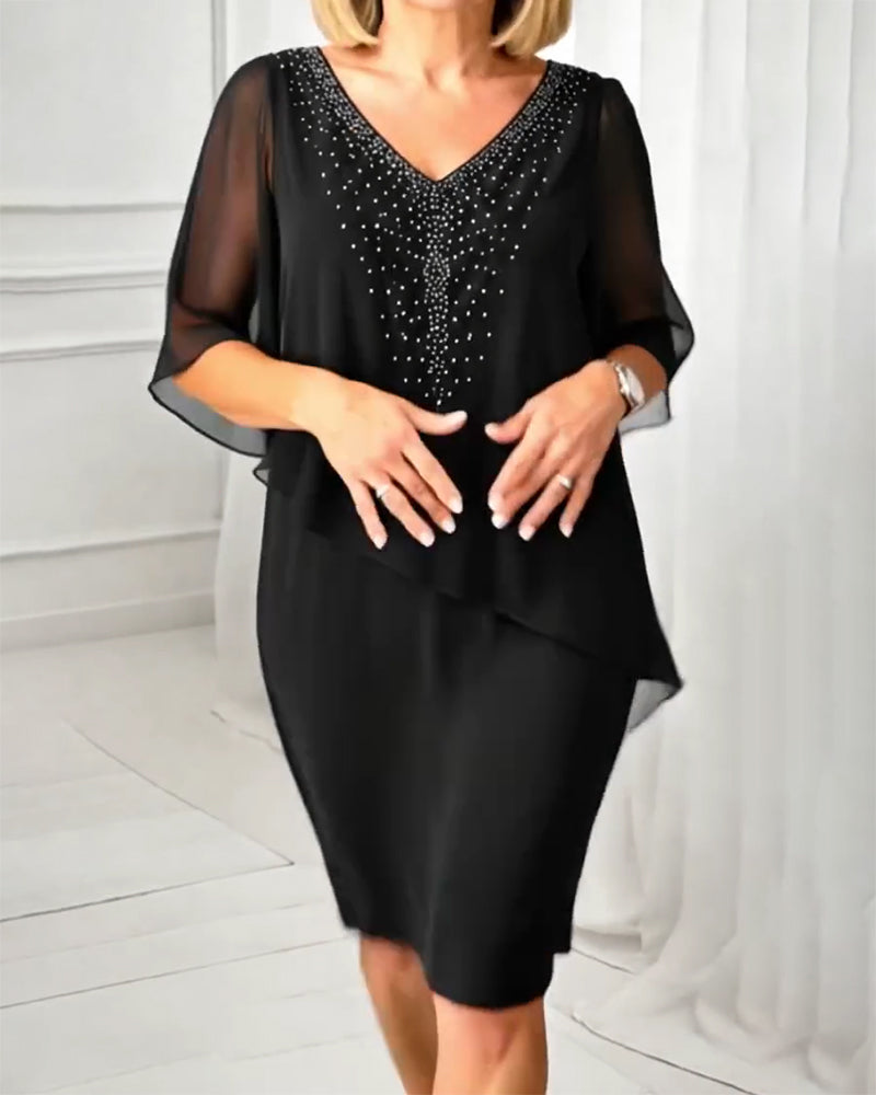 Robe Décontractée Col En V Strass