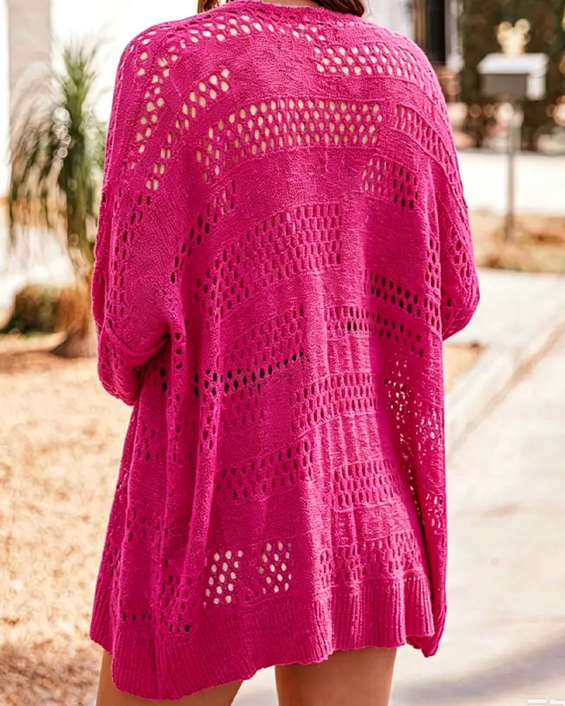 Cardigan Unie Dentelle Décontracté