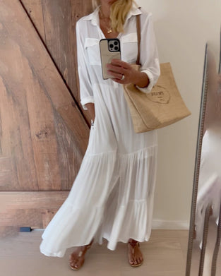 Robe décontractée patchwork de couleur unie à revers