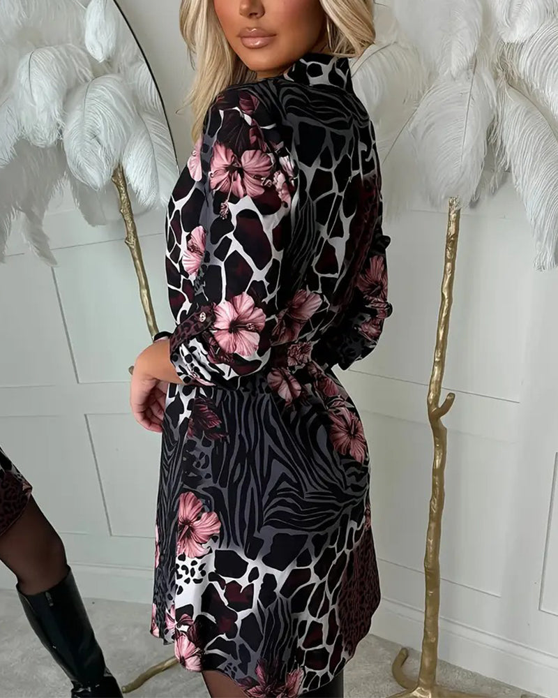 Robe Chemise Léopard Imprimé Floral