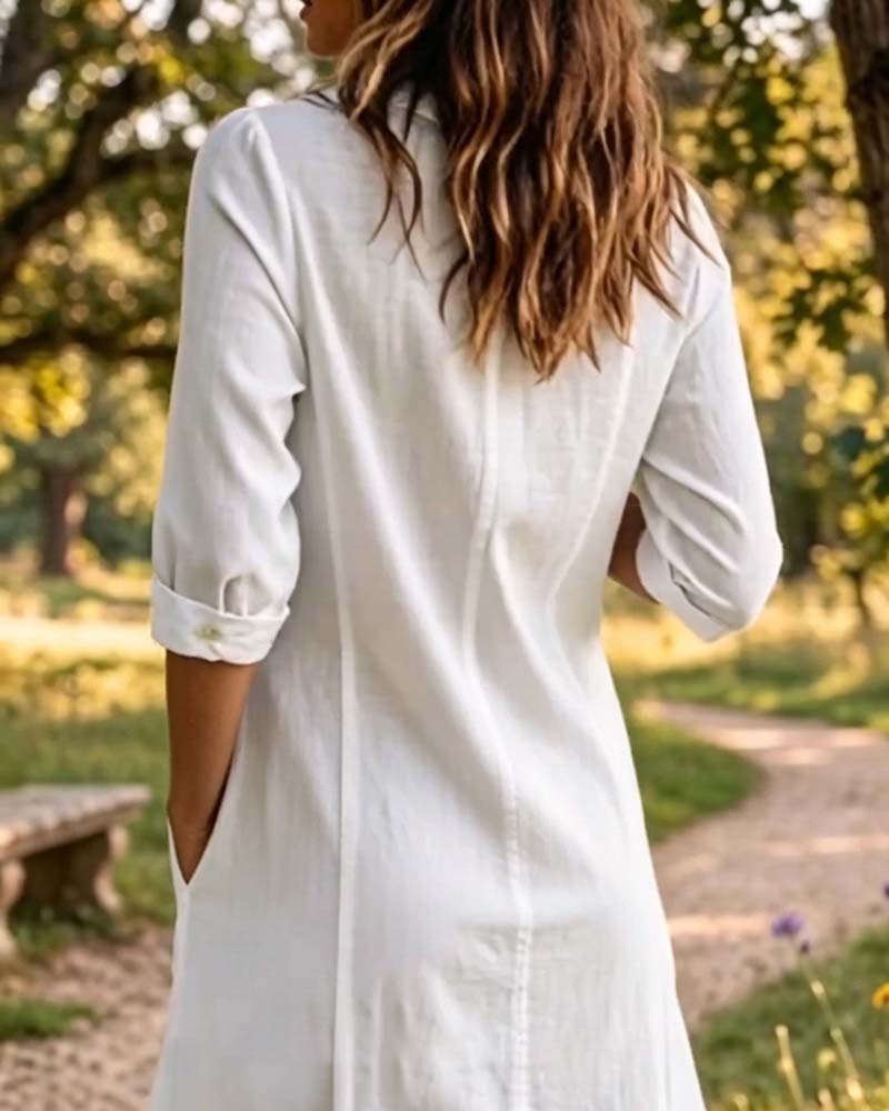 Robe Plissée Manches Trois-Quarts