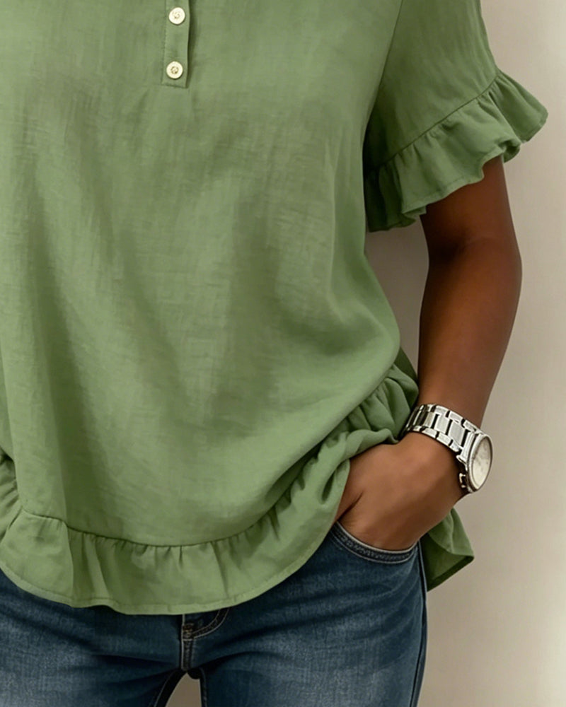 Blouse Col Demi-Patron Manche Volantée
