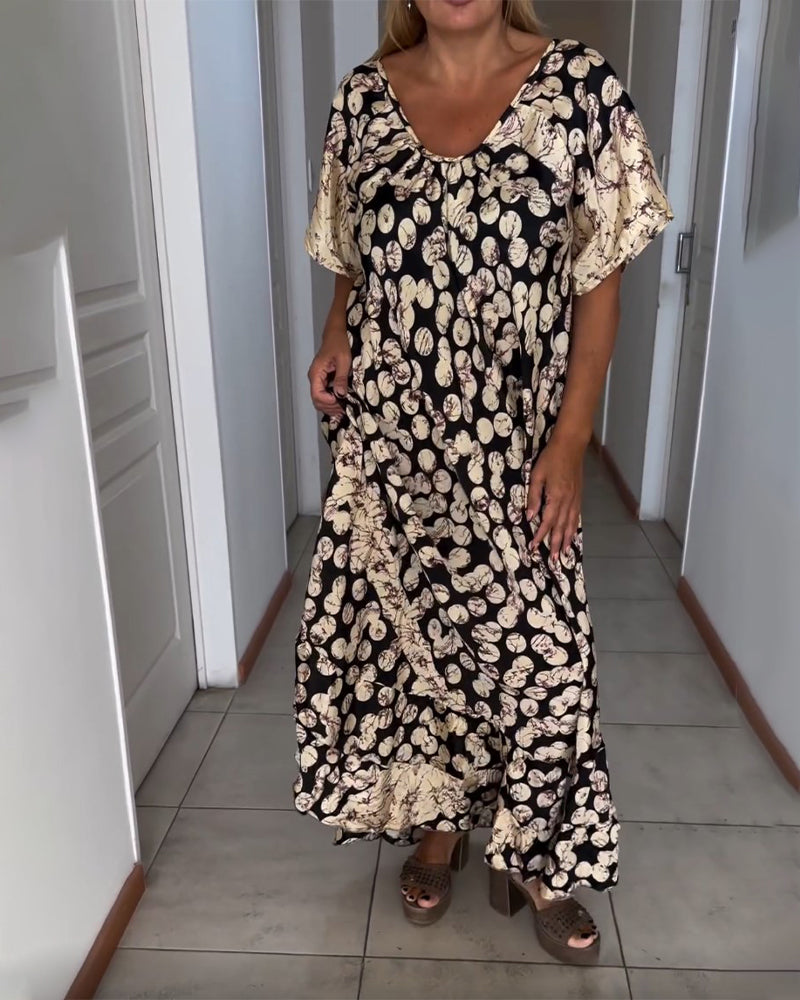 Robe imprimée à manches courtes et col en V