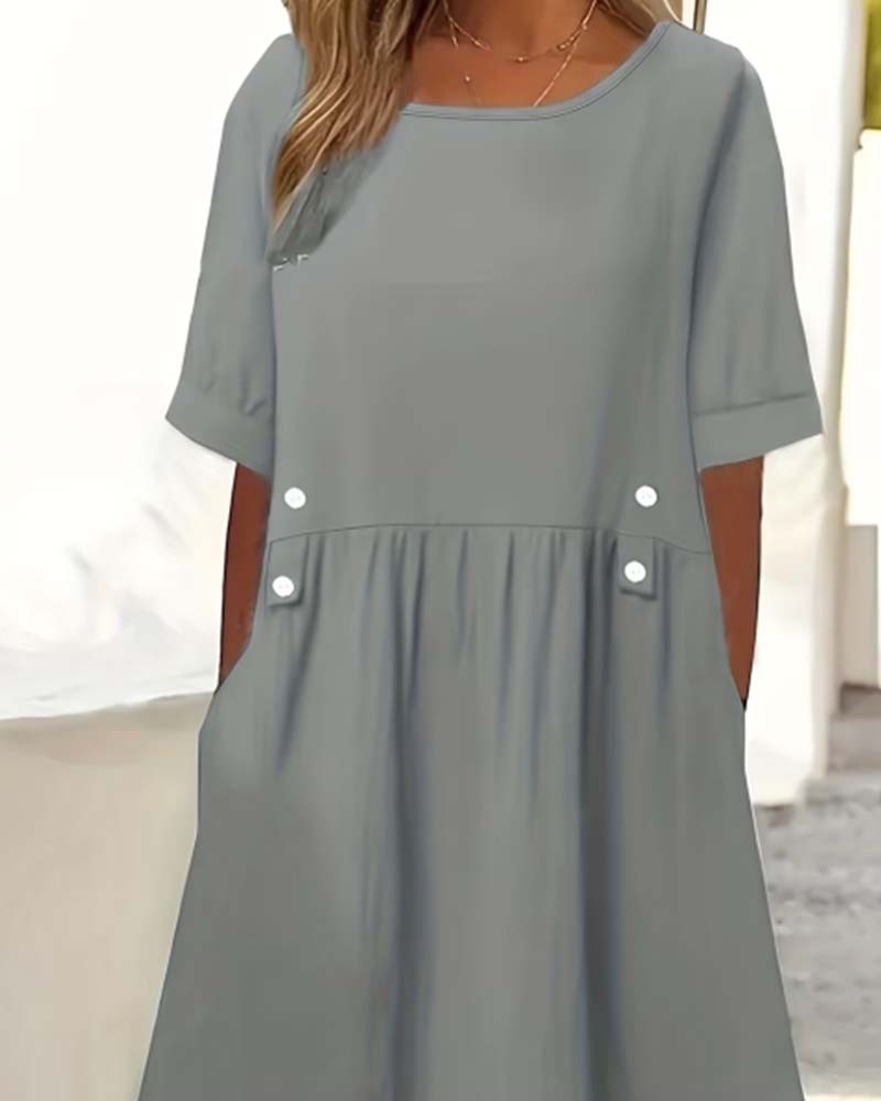 Robe Encolure Ronde Manche Courte Couleur Unie