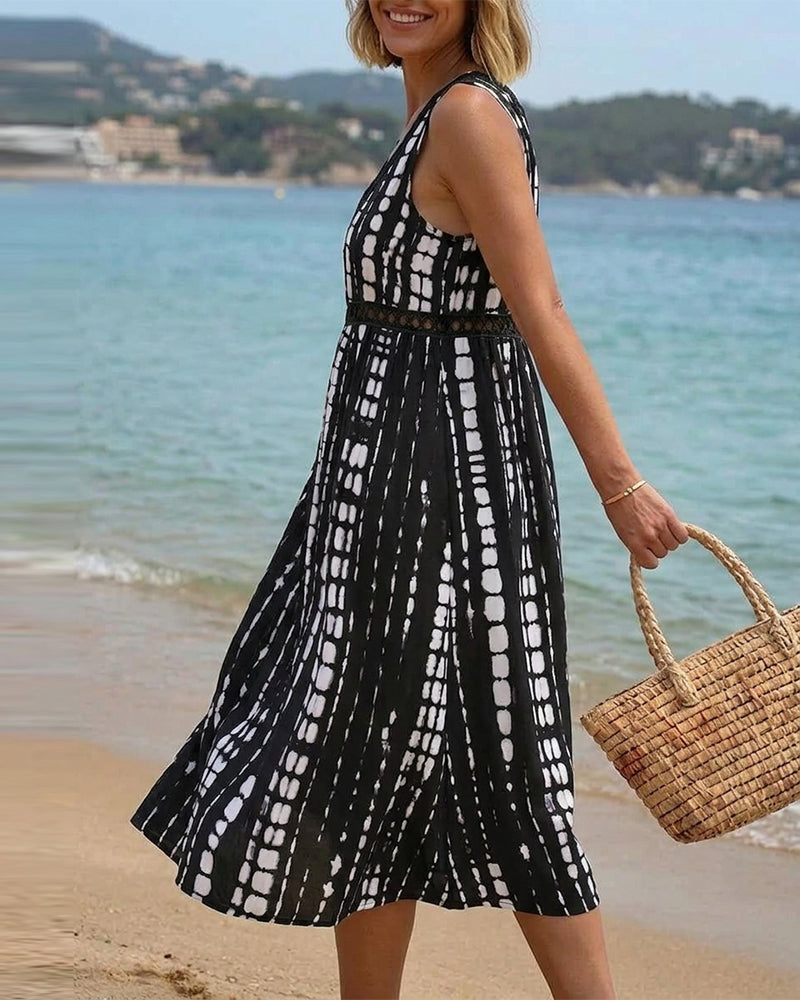 Robe Col En V Sans Manches Imprimé Abstrait