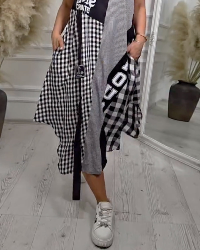 Robe Irrégulière Sans Manches Carreau Bloc De Couleur