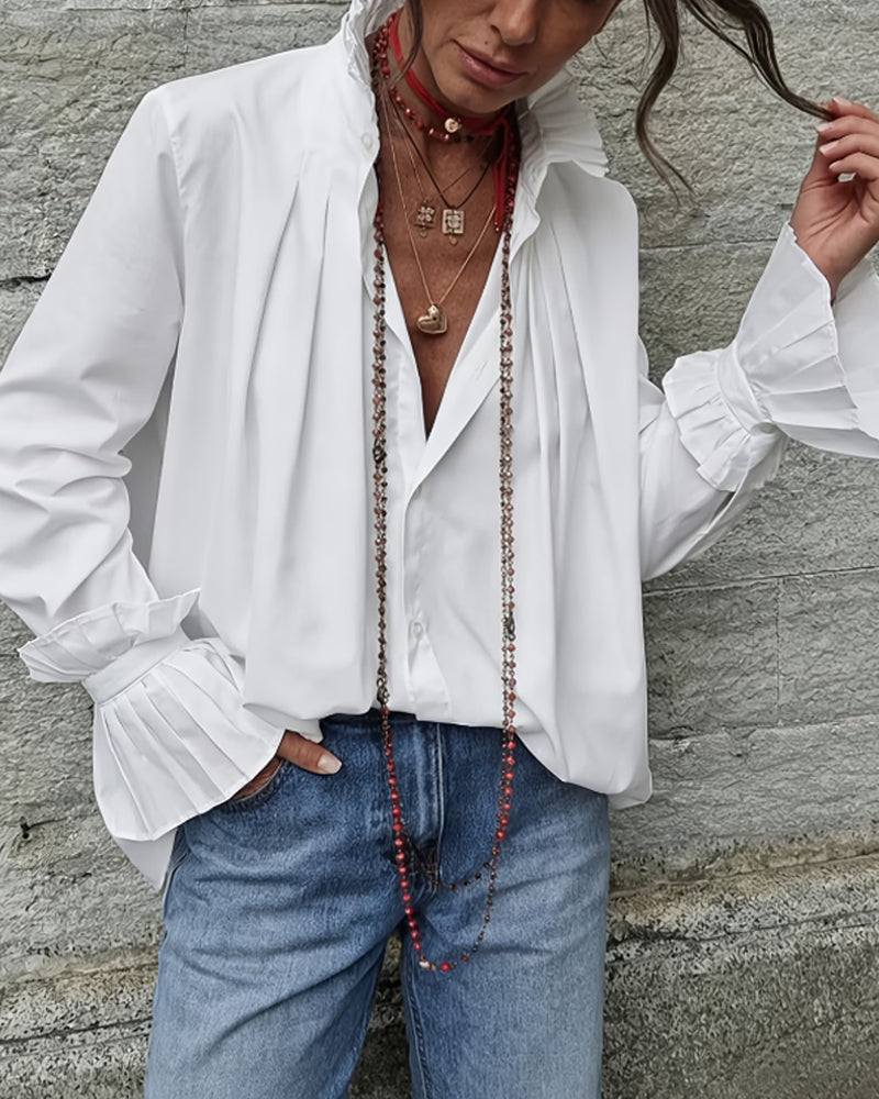 Chemise Plissée Col Mandarin Créateur Mode