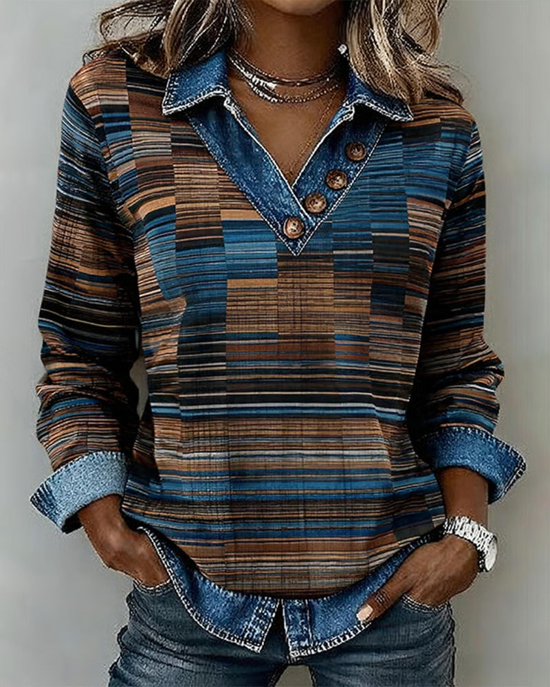 Haut Denim Patchwork Rayure Vintage
