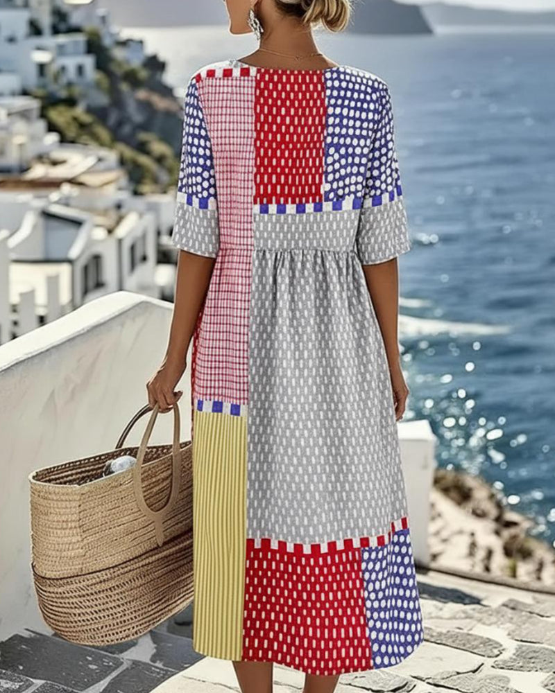 Robe Bloc De Couleur Géométrique À Pois