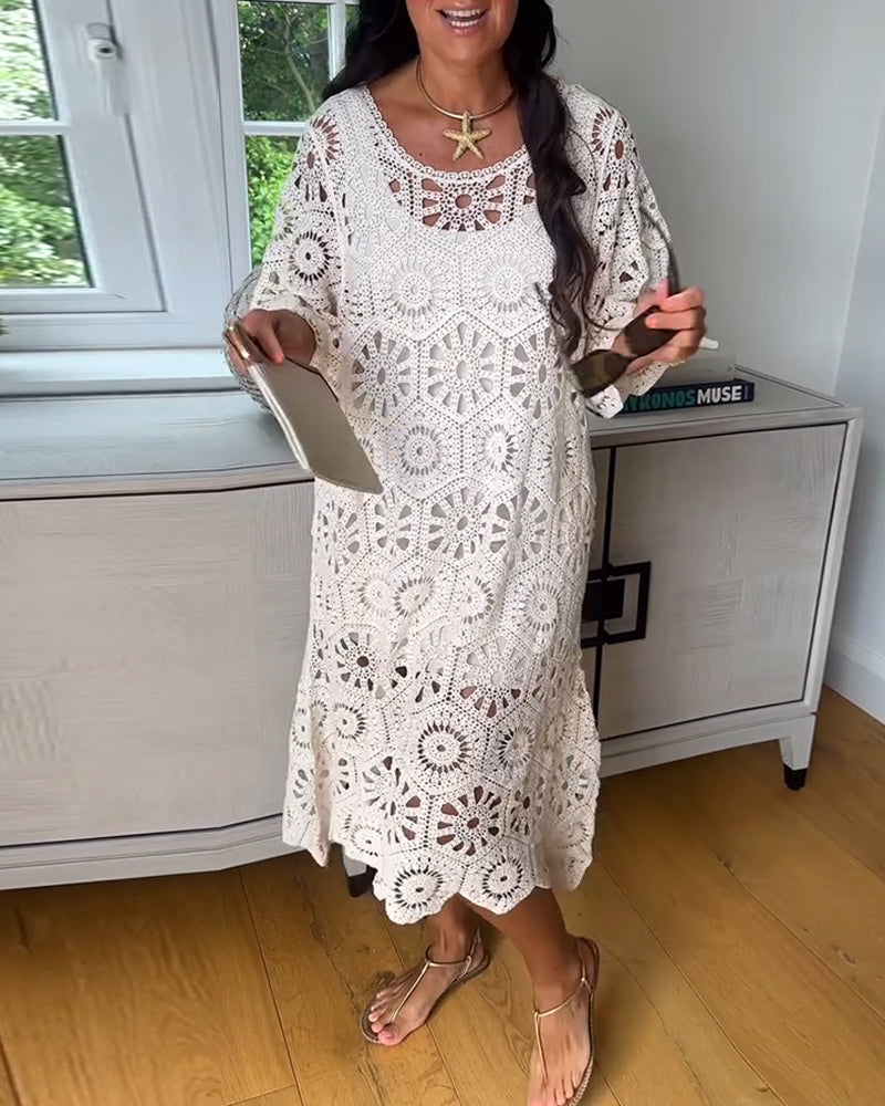 Robe En Coton Ajourée À Manches Mi-Longues