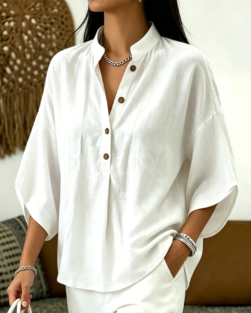 Blouse Col-V À Manches Évasées