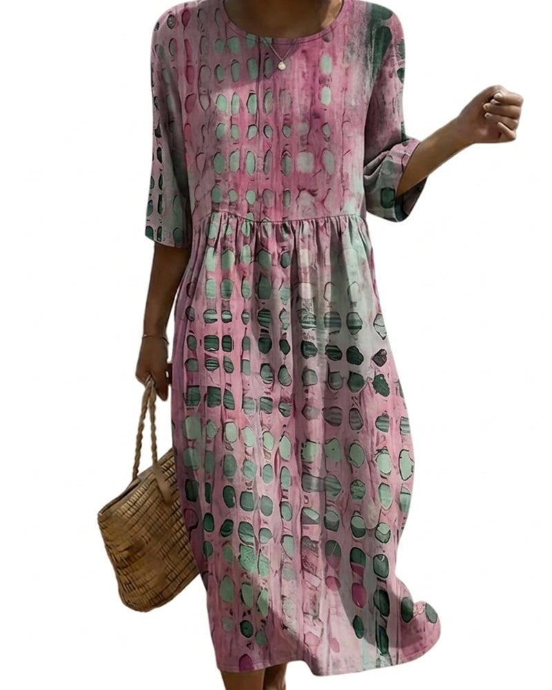 Robe Pois Col Rond Imprimé Demi-Manches