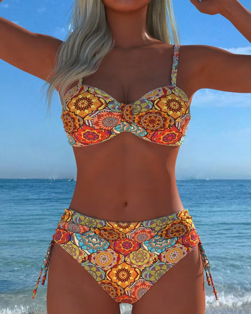 Bikini Lacé Anneau Imprimé