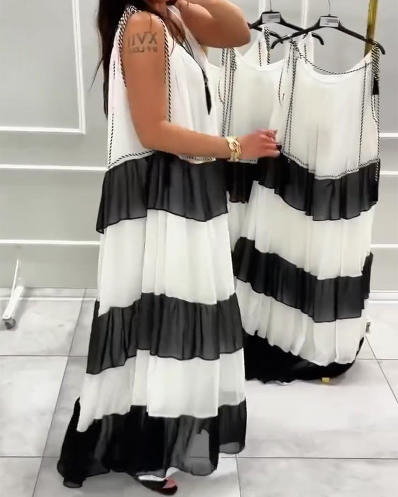 Robe Col Rond Sans Manches Bloc De Couleur