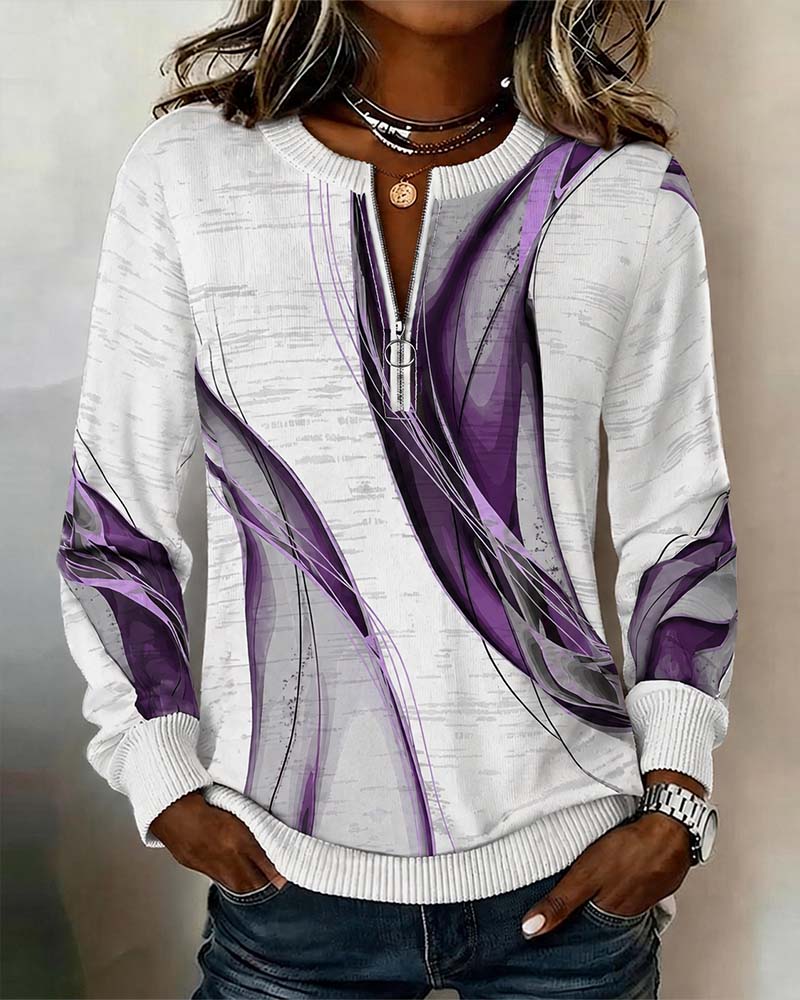 Hoodie Fermeture Éclair Pullover Contraste Lâche
