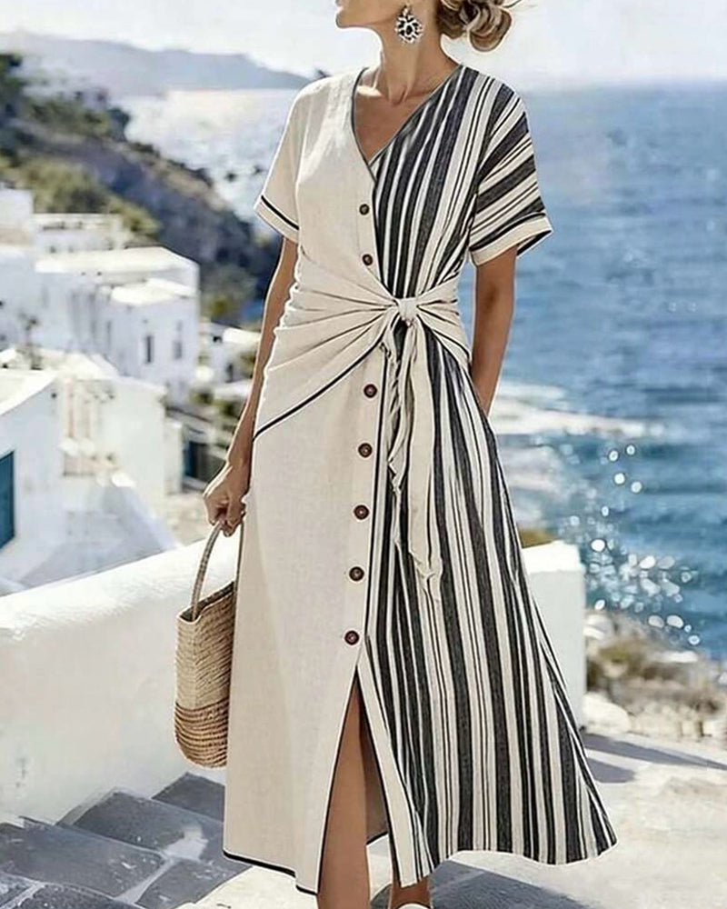 Robe Manches Courtes Fendu Coupe A