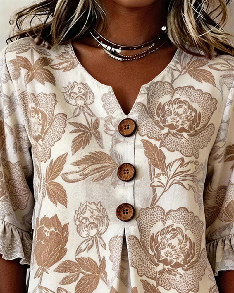 Blouse Imprimée Manchette Volantée