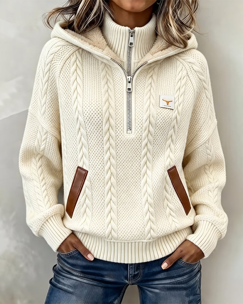 Hoodie Fermeture Éclair Décontracté Col Roulé