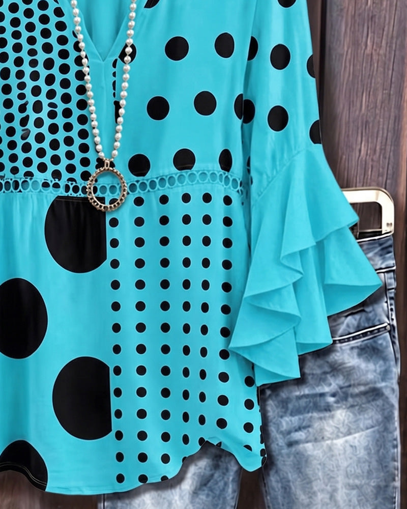 Blouse Pois Mixte Patchwork Volant