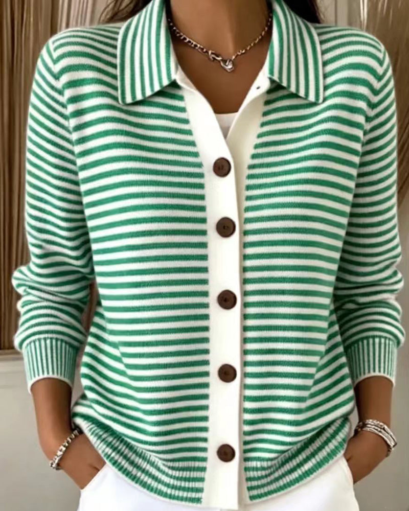 Cardigan Revers Bouton Rayé