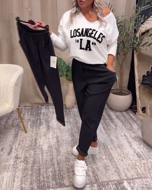 Pantalon décontracté de couleur unie avec poche