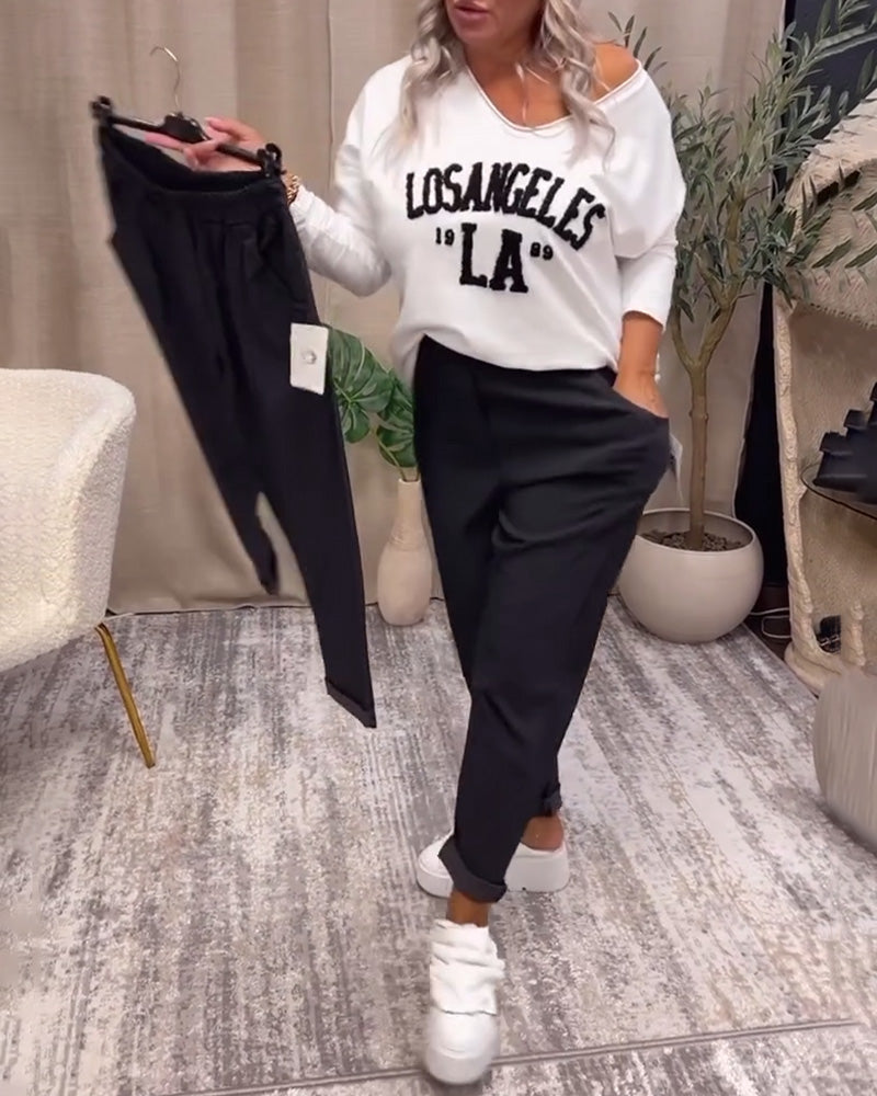 Pantalon décontracté de couleur unie avec poche