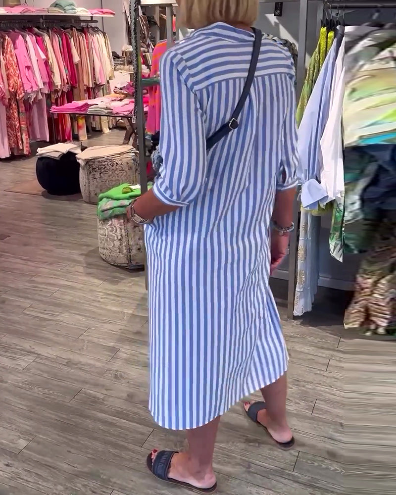 Robe boutonnée à revers et imprimé rayé