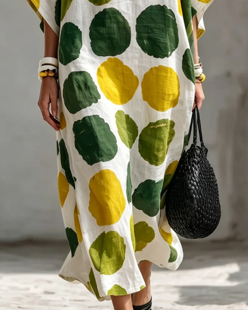 Robe Petit Col En V Coloré À Pois Lâche