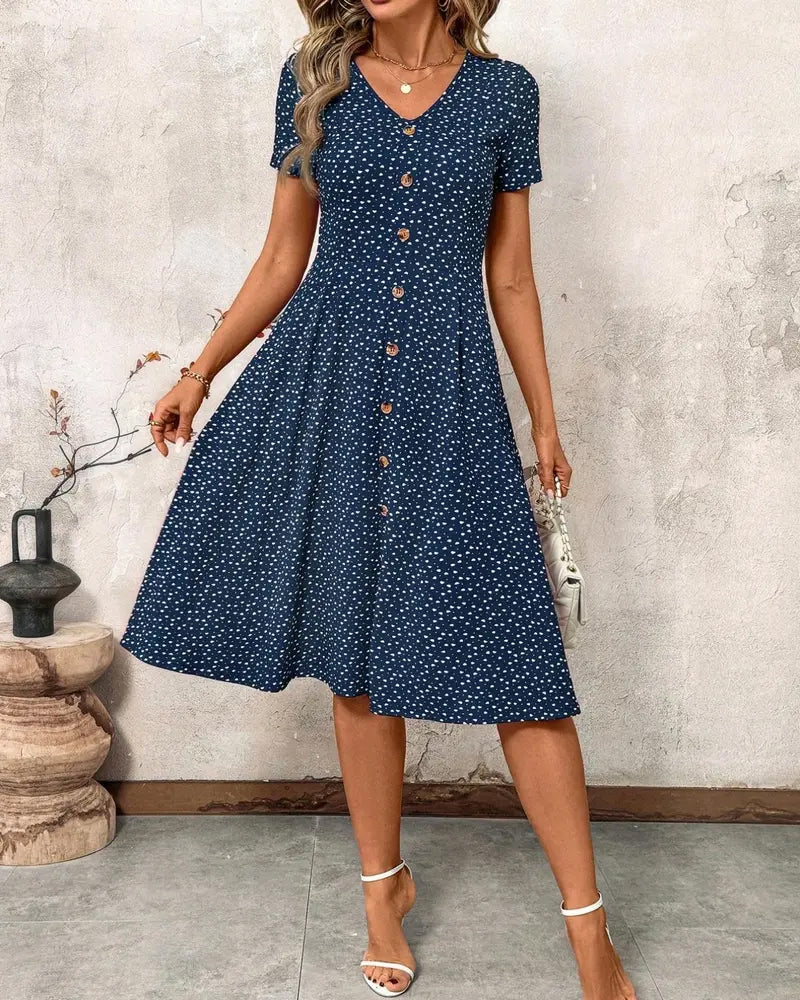 Robe Imprimée Col V Manches Courtes