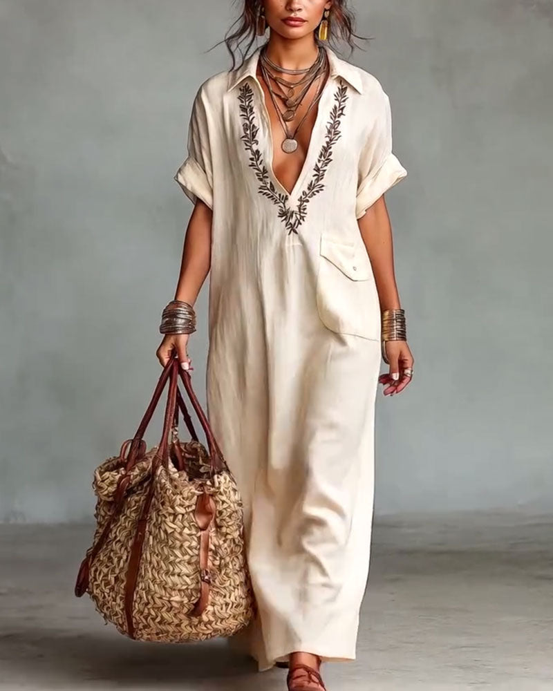 Robe Profond Col V Imprimé Décontracté Maxi