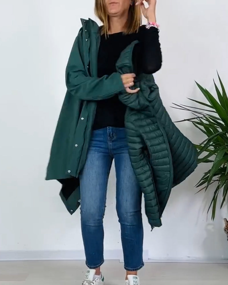 Manteau tendance de couleur unie avec fermeture éclair et bouton amovible