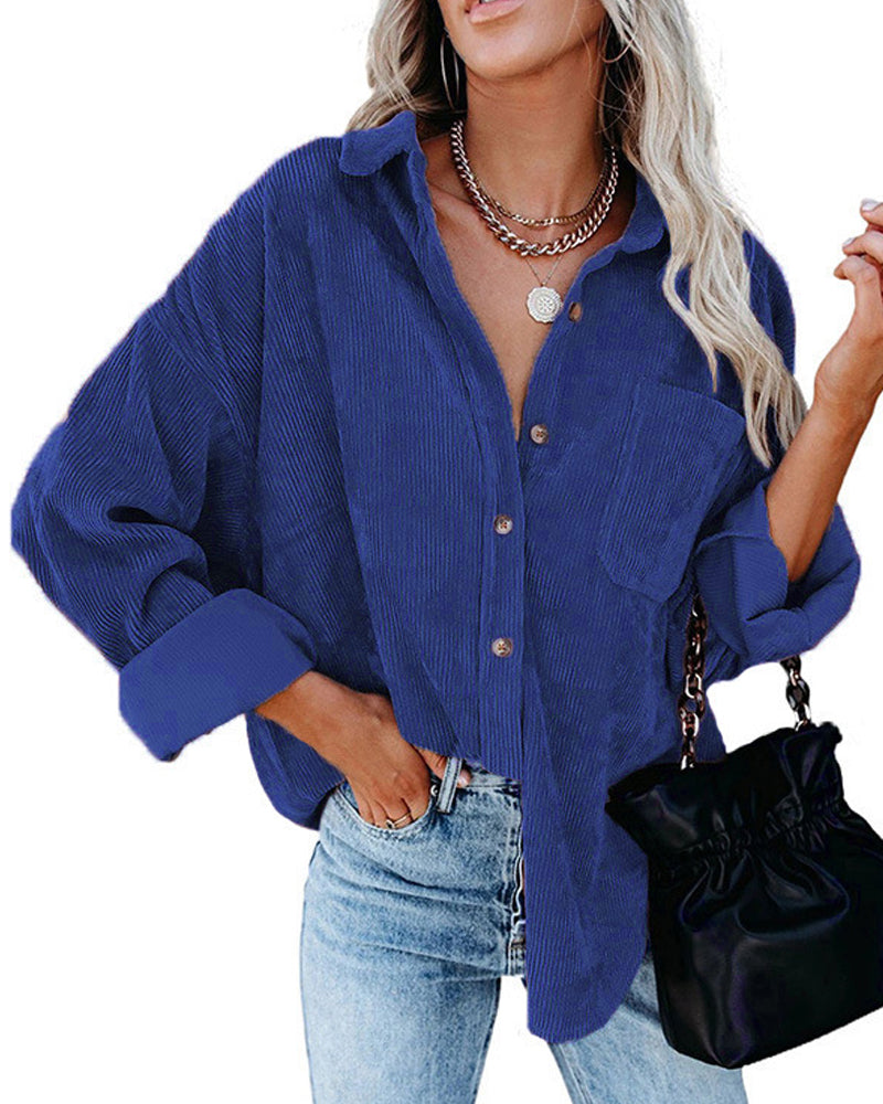 Blouse Unie En Velours Côtelé Avec Poche